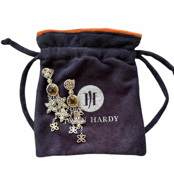 John Hardy 18K Gold Sterling Silver Citrine Batu Kawung Dangle Drop Earrings - Picture 4 of 8